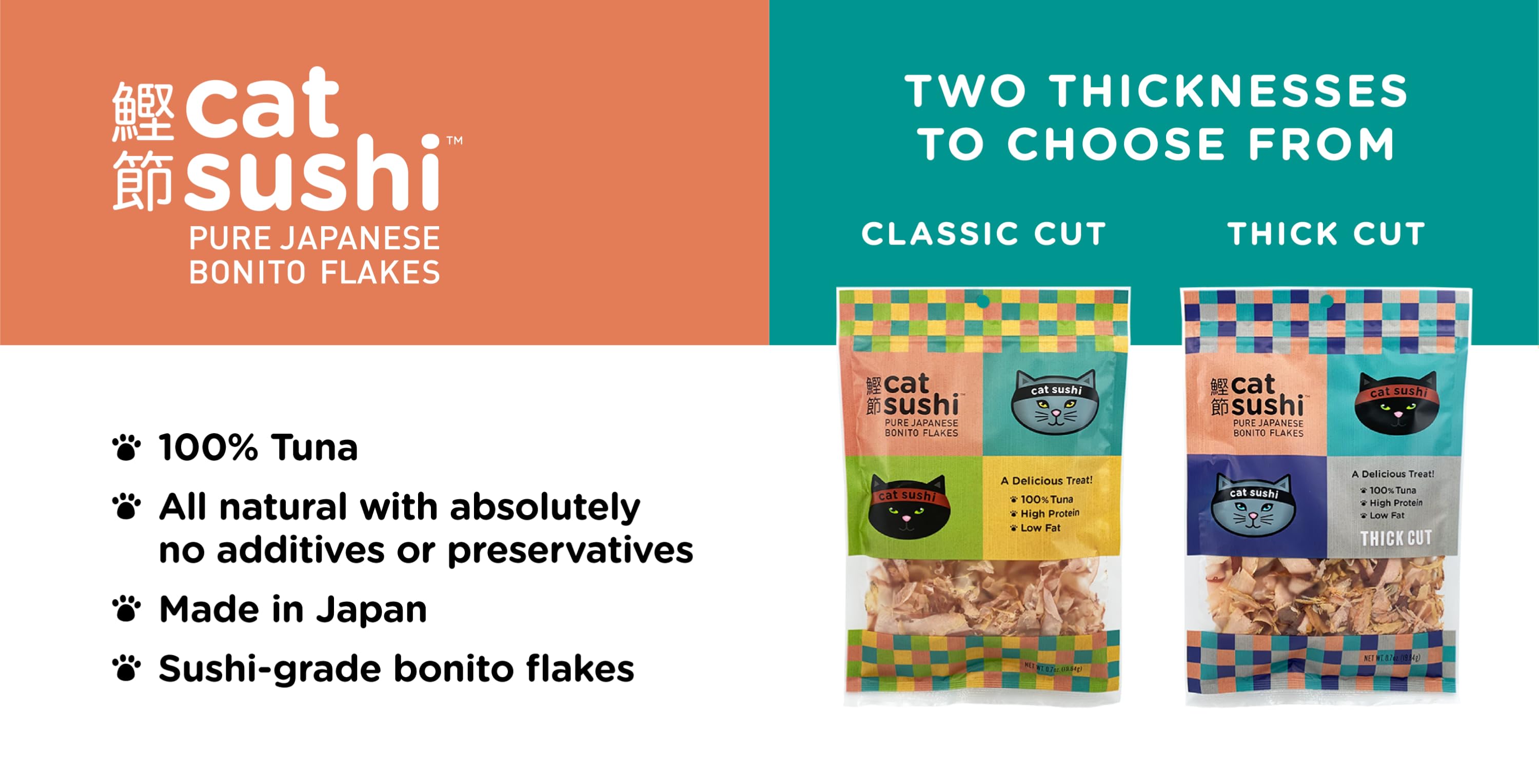 Cat Sushi banner — two thicknesses to choose from, classic cut and thick cut
